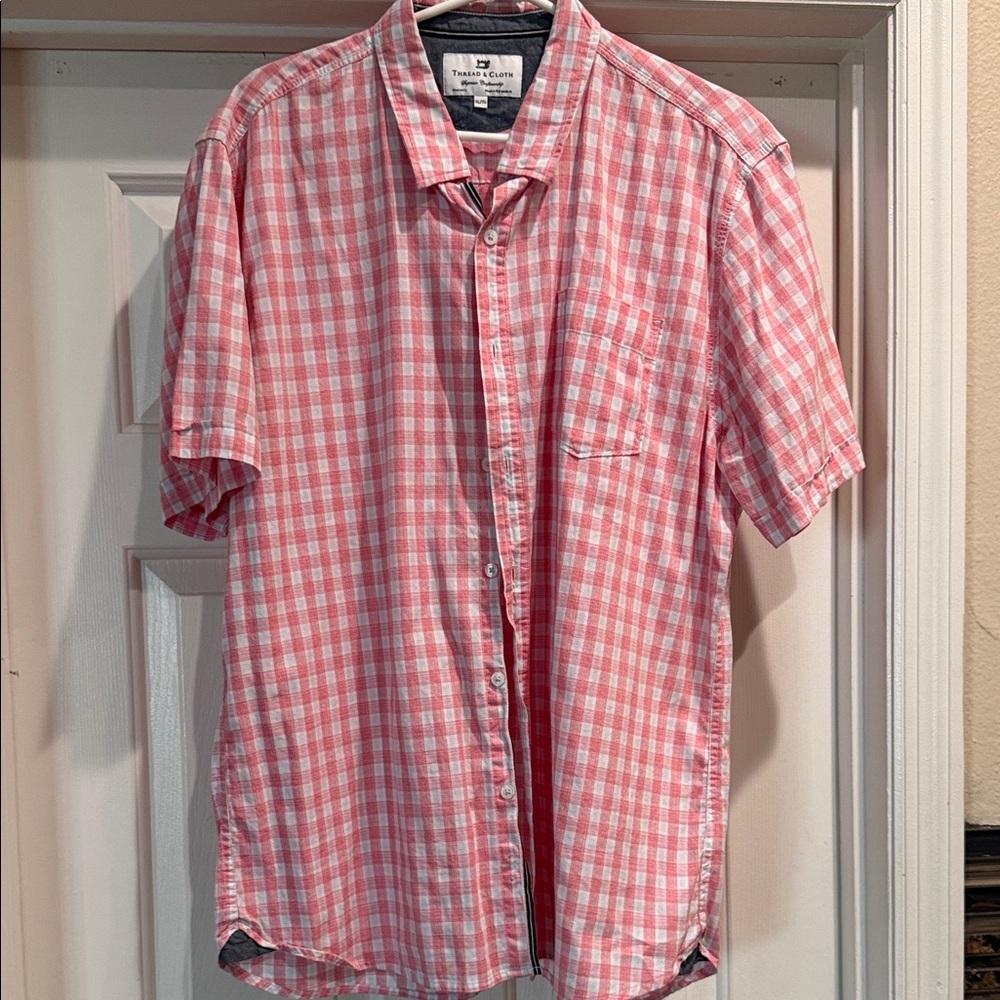 Casual Pink Plaid Button-Down Shirt